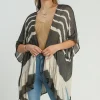 Umgee Full Size Tie Dye Back String Tie Open Front Kimono Sleeve Cover Up Plus Size - Ashbrown