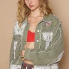 Crochet Patch Embroidered Button Up Jacket - Olive Multicolor