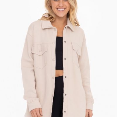 Snap-On Shacket with Pockets - Natural