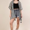 Striped Poncho Boho Cardigan - Black/Cream