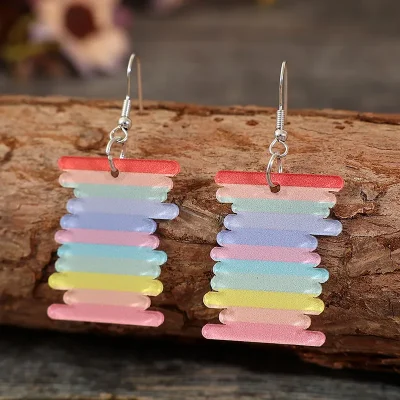 Acrylic Rainbow Dangle Earrings - Multicolor