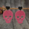 Acrylic Skeleton & Heart Earrings - Deep Rose