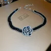 Alloy Crystal Rose Necklace - Black