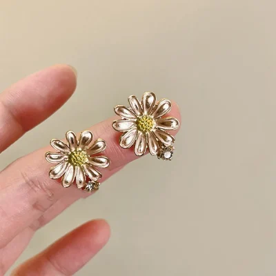 Alloy Drip Oil Flower Stud Earrings - Blush Pink