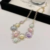 Alloy Rhinestone Daisy Necklace - Gold