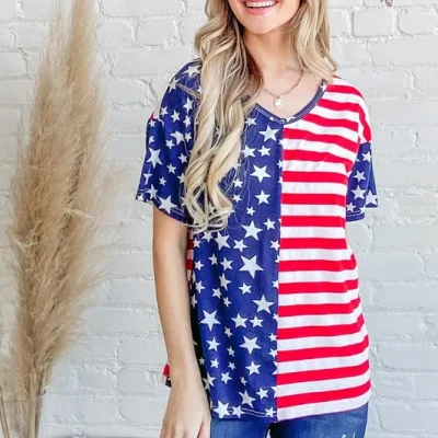 American Flag Short Sleeve Top - Red/Navy