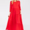 Asymmetric Tiered Midi-Dress - Dk Coral