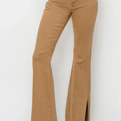 Bailey Full Size High Waist Side Slit Flare Jeans -  Brown