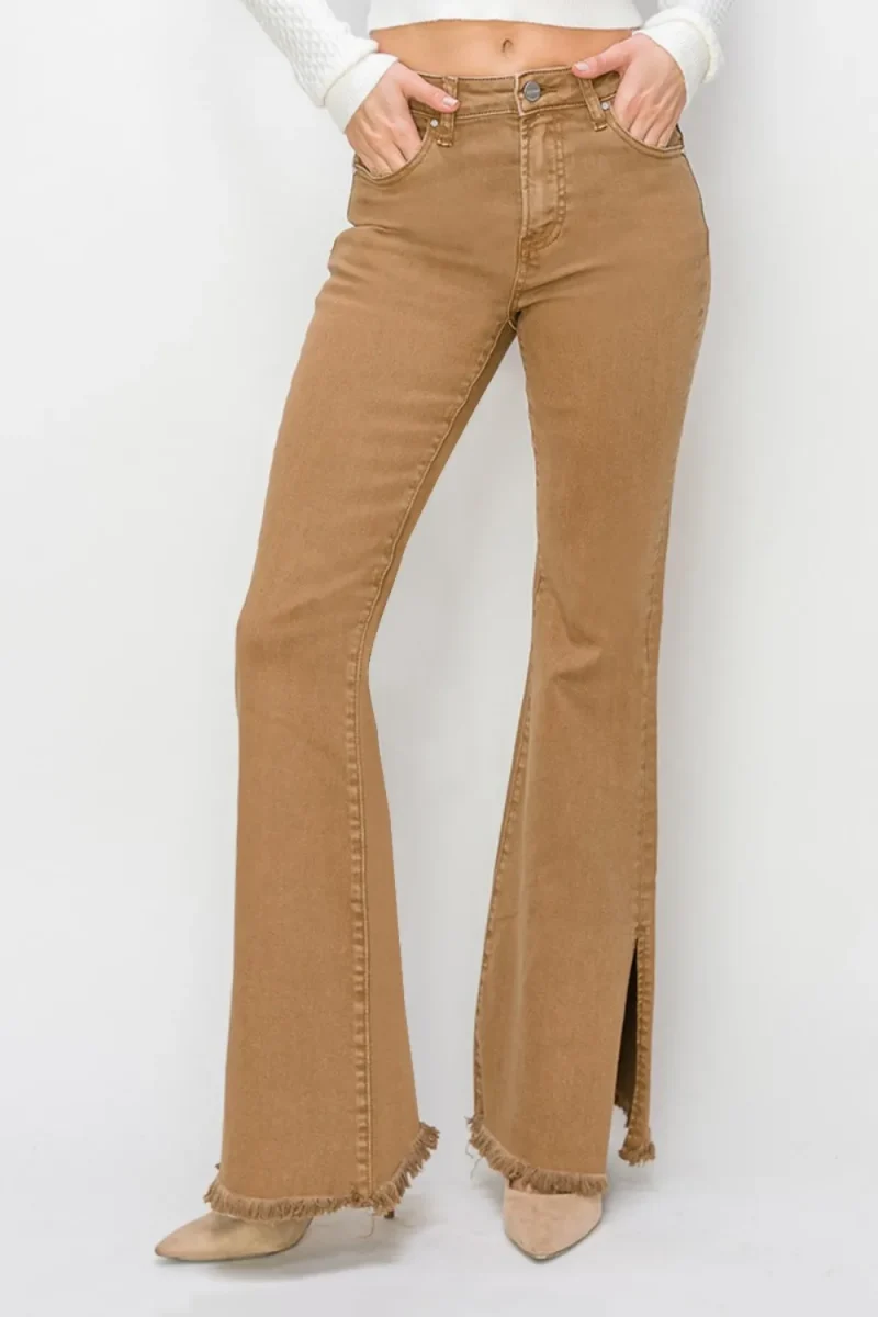 Bailey Full Size High Waist Side Slit Flare Jeans -  Brown