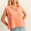 Buttoned Front Sleeveless Collar Shirt - L.Orange