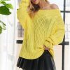 Cable Knit Off Shoulder Sweater - Yellow