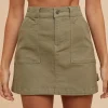 Cargo Denim Mini Skirt - Olive