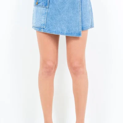 Cargo Pocket Denim Skort - Blue