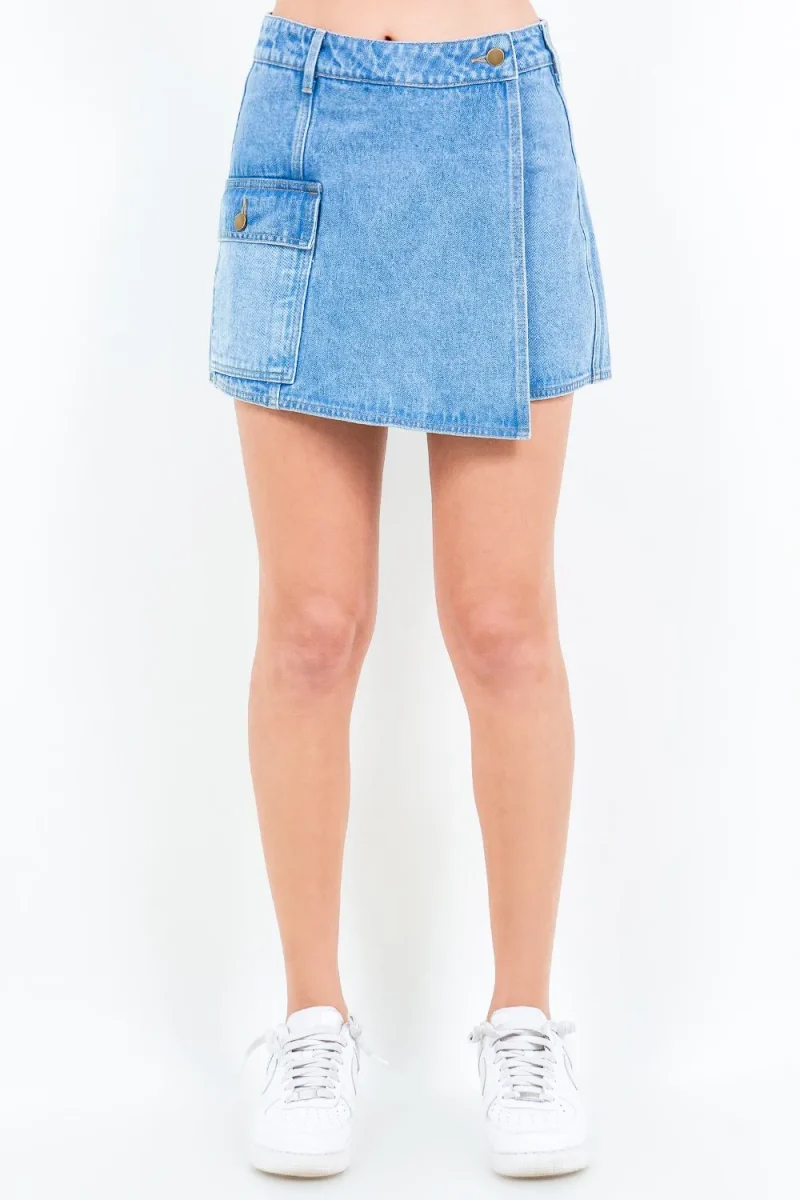 Cargo Pocket Denim Skort - Blue