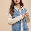 Collared Neck Double Placket Denim Jacket - Medium
