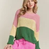 Color Block Comfy Sweater - Mauve/Green