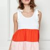 Color Block Sleeveless Tie Shoulder Babydoll Top - Coral Combo