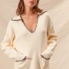 Contrast Blanket Stitch Sweater - Ivory/Black