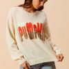 Contrast Sequin Pumpkin Slogan Sweater Top - Oatmeal