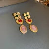 Copper Inlaid Rhinestone Vintage Earrings - Gold