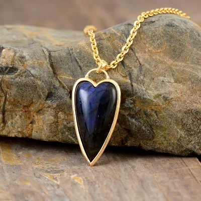Copper Labradorite Heart Shape Necklace - Gold