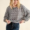 Cozy Textured Printed Casual Top - Black/White