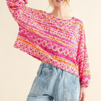 Cozy Textured Printed Casual Top - Coral