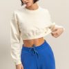 Crew Neck Long Sleeve Crop Sweatshirt - White