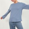 Crew Neck Long Sleeve Tee - Gray Blue