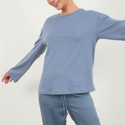 Crew Neck Long Sleeve Tee - Gray Blue