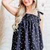 Daisy Polka Dot Print Ruffle Tank Top - Black