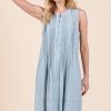 Denim Pintuck Detail Sleeveless Midi Dress - Lt Denim