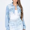 Distressed Denim Jacket With Frayed Hem - Lt Blue