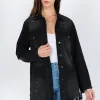 Distressed Frayed Hem Denim Jacket - Black