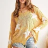 Distressed Star Sweater Top - Yellow