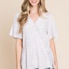 Ditsy Print V-Neck Short Sleeve Wrap Blouse - Ivory/Lavender
