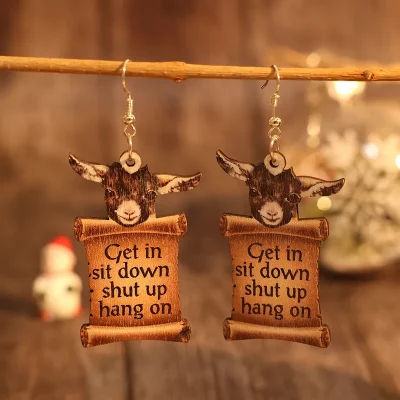 Donkey Letter Wooden Dangle Earrings - Camel