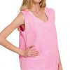 Double Gauze Raw Edge Acid Washed Tank - Candy Pink