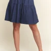 Elastic Waist Wide Leg Denim Shorts - Dark Navy