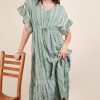 Embroidered Boho Ruffled Midi Dress - Sage