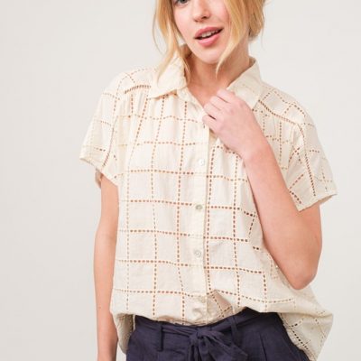 Eyelet Loose Button Down Shirt - Natural