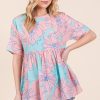 Floral Babydoll Tunic Top - Aqua