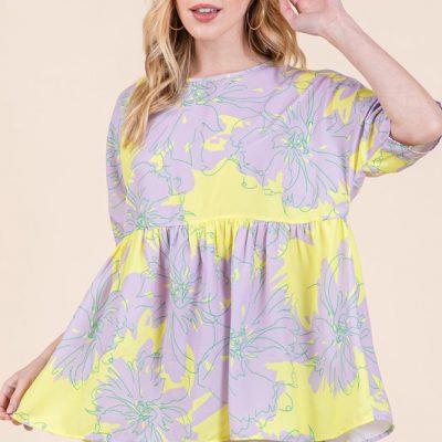 Floral Babydoll Tunic Top - Lavender