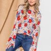 Floral Printed Bell Sleeve Casual Top - Beige Red