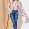 Floral Printed Bell Sleeve Casual Top - Mustard Mauve