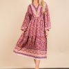 Floral Printed Boho V-Neck Balloon Sleeve Dress - Purple Mix