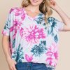 Floral V-Neck Short Sleeve T-Shirt - Floral