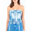Frayed Edge Denim Corset Top - Lt Blue