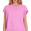 French Terry Round Neck Cap Sleeve T-Shirt - Bright Mauve