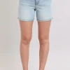 Full Size 2 Button Denim Shorts With Pockets Plus Size - Light